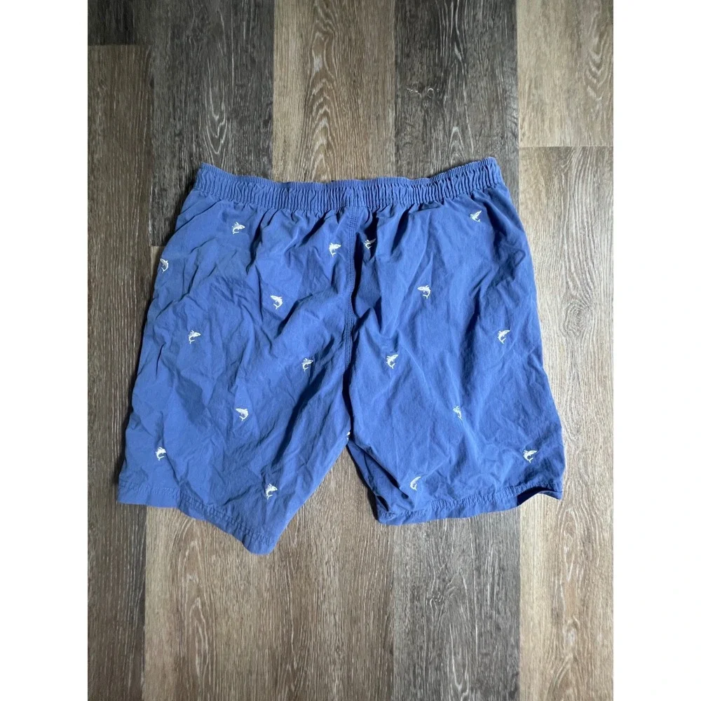 Cremieux Swim Trunks Mens Large Blue Shark Embroidered Excellent Drawstring Mesh